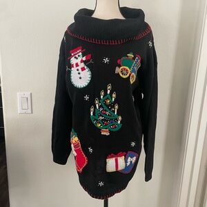 VICTORIA JONES VTG Ugly Christmas Sweater Embellish Cowl Neck Heavy knit Size M